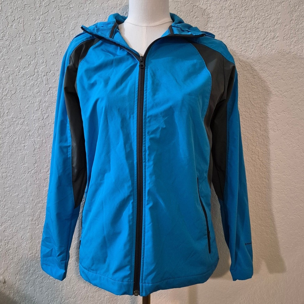 Columbia Omni-Shield Hooded Jacket Kids L 14/16 Blue Gray Hiking Outdoor